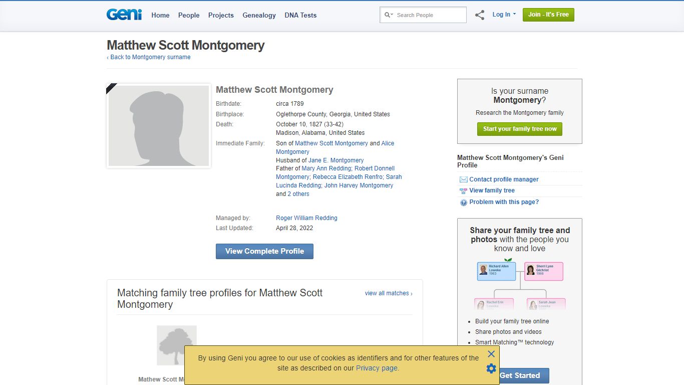 Matthew Scott Montgomery (c.1789 - 1827) - Genealogy
